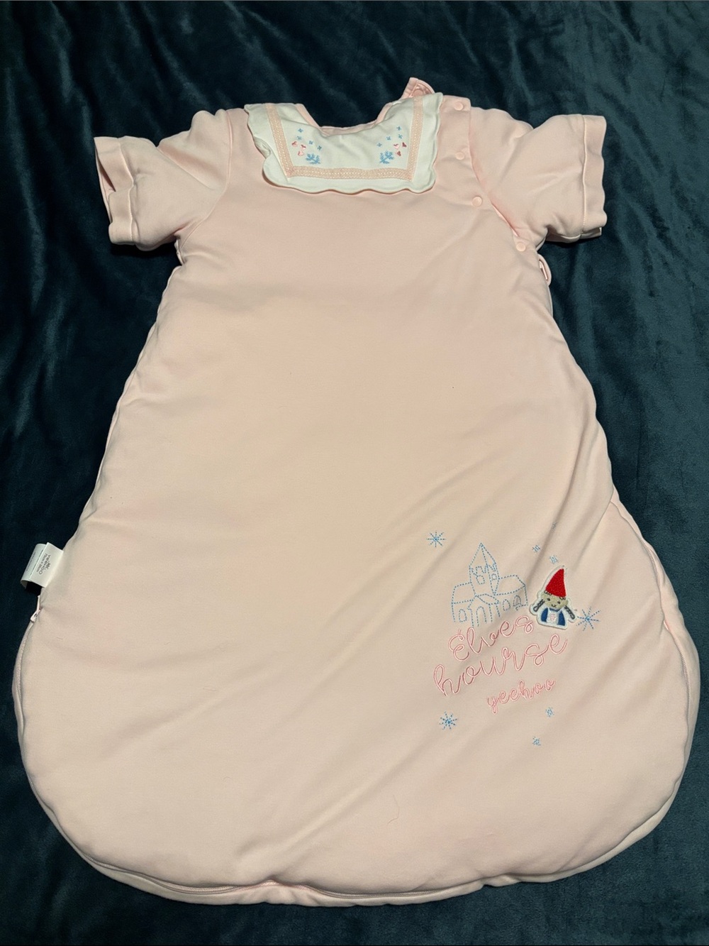 Soft Pink Embroidered Baby Sleep Sack - Short Sleeve